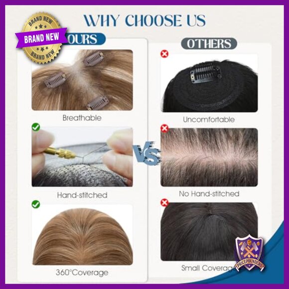 Human Hair Topper with Side Bangs, T-Part Lace Base, 11 Inch Length main image 5